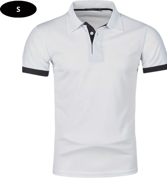 Bovista Golf Shirt Heren - T-shirt - Golfkleding - Golfen - Golf Accessoires - Polo Shirt - Wit + Blauw - Maat S