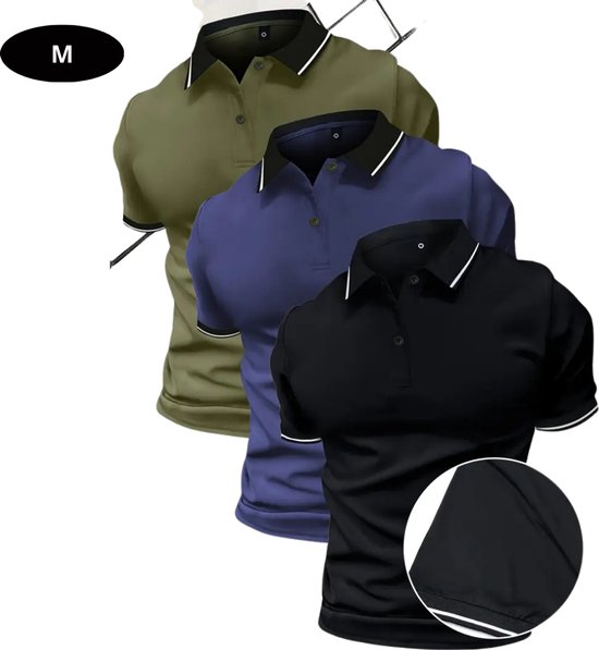 Bovista Golf Shirt Heren - T-shirt - Golfkleding - Golfen - Golf Accessoires - Polo Shirt - Zwart & Blauw & Groen - Maat M