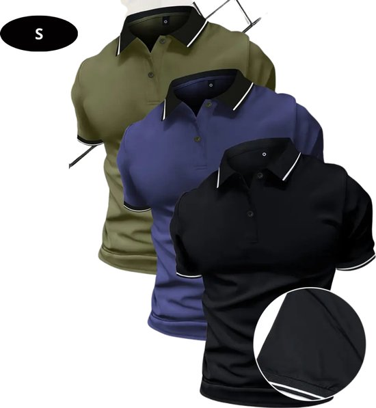 Bovista Golf Shirt Heren - T-shirt - Golfkleding - Golfen - Golf Accessoires - Polo Shirt - Zwart & Blauw & Groen - Maat S