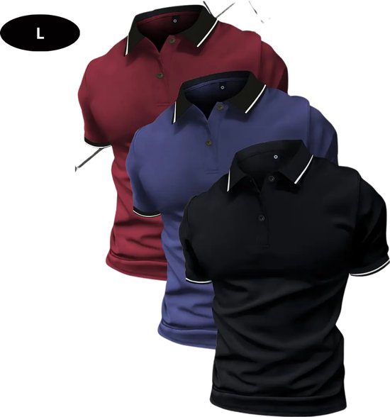 Bovista Golf Shirt Heren - T-shirt - Golfkleding - Golfen - Golf Accessoires - Polo Shirt - Zwart & Blauw & Rood - Maat L van Bovista