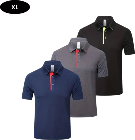 Bovista Golf Shirt Heren - T-shirt - Golfkleding - Golfen - Golf Accessoires - Polo Shirt - Zwart + Grijs + Blauw - Maat XL van Bovista