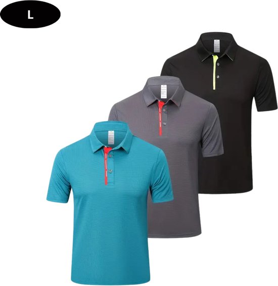 Bovista Golf Shirt Heren - T-shirt - Golfkleding - Golfen - Golf Accessoires - Polo Shirt - Zwart + Groen + Blauw - Maat L van Bovista