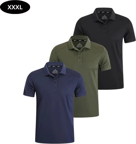 Bovista Golf Shirt Heren - T-shirt - Golfkleding - Golfen - Golf Accessoires - Polo Shirt - Zwart & Groen & Blauw - Maat XXXL
