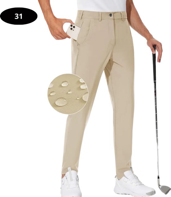 Bovista Golfbroek Heren - Golfkleding - Golfen - Golf Accessoires - Nette Pantalon - Beige S - Maat 46 van Merkloos