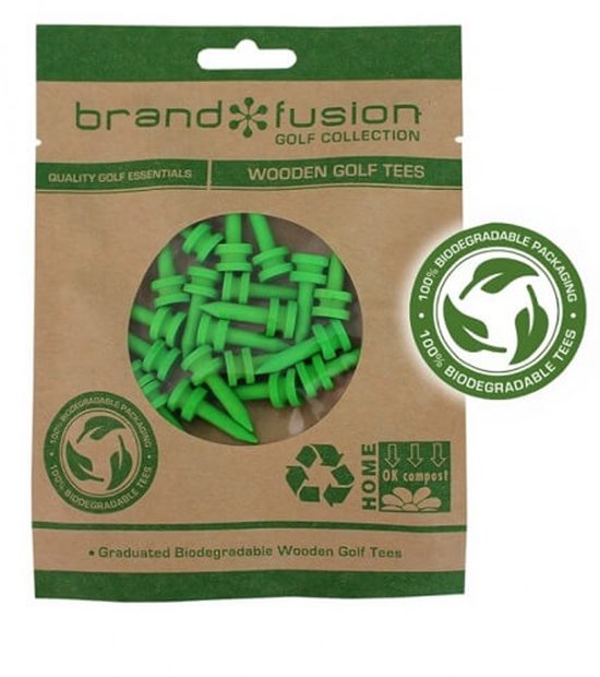 Brand Fusion Biodegradable Wooden Golf Tees 27mm 20 pack van Brand Fusion