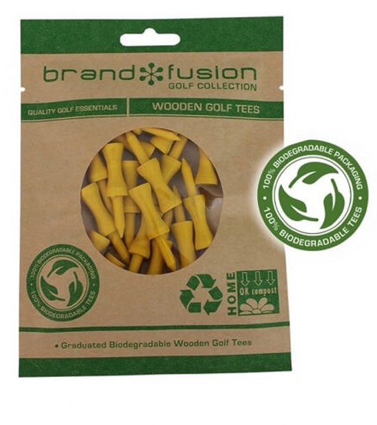 Brand Fusion Biodegradable Wooden Golf Tees 43mm 20 pack van Merkloos