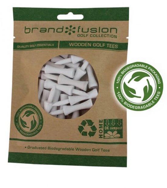 Brand Fusion Biodegradable Wooden Golf Tees 51mm 20 pack van Merkloos