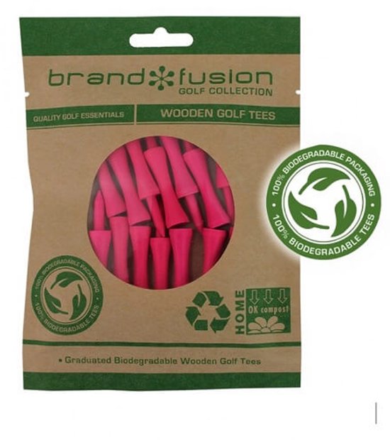 Brand Fusion Biodegradable Wooden Golf Tees 57mm 15 pack van Merkloos