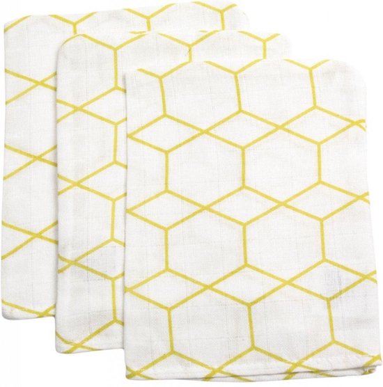 Briljant Grid Okergeel Hydrofiel Washandjes 3 stuks 101R van Briljant