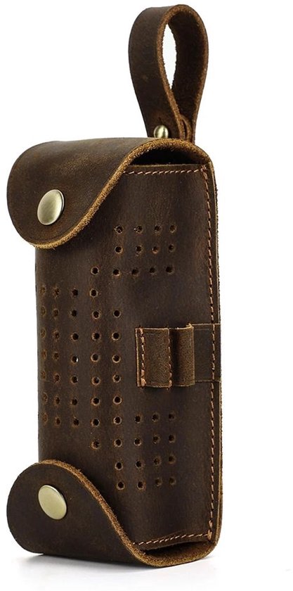 BUGOLINI Aurelia - Lederen Golfbal Draagbare Handtas - Geschikt Voor 3 Ballen - Met Knoopsluiting - Met Verwijderbare Riemgesp - 4 Golf Tee-sleuven - Coffee van BUGOLINI