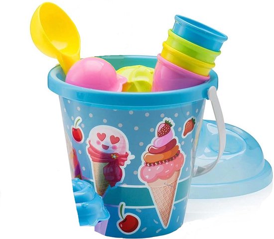 Buxibo 10 Delige IJS Strand/Zandbak Speelgoedset - Inclusief Opbergbak - ijsvormpjes/Zandbakspeeltjes/Strandspeelgoed/Strandset van Buxibo