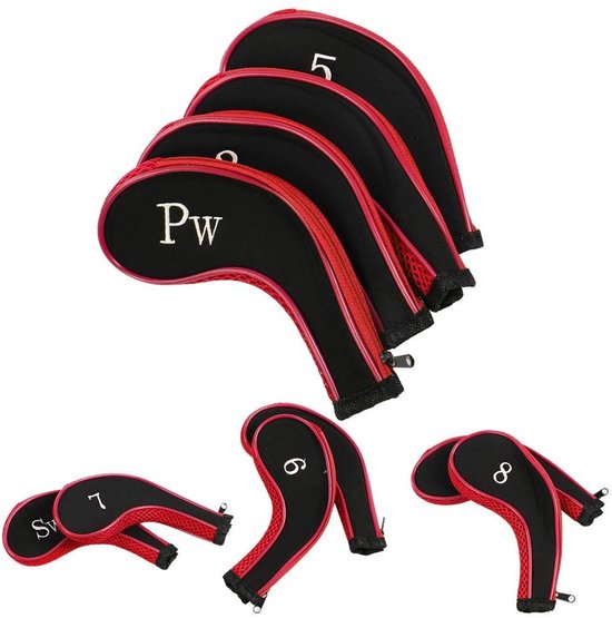 By shayne - Golfclub Hoofddeksels - Neopreen Bescherming - Set van 10 - Rood - Golf Accessoire - Ideaal voor Golf Enthousiastelingen - Duurzaam en Wa.