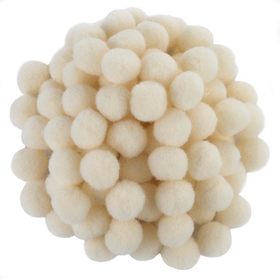 - C60470-100 pompons Ø 13 mm - kleur vuil-wit - van textiel - slingers om zelf vorm te geven voor hobby korte kleding decoratie naaien kleding borduurwerk