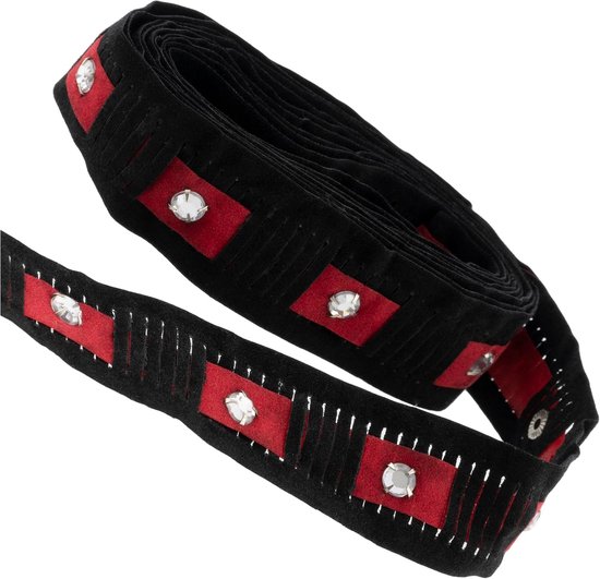 - C60605 - Koord 2 meter x 24 mm van kunstleer en valse vallen - kleding korte- hobby decoratie rokken naaien ornament kunst - zwart en rood
