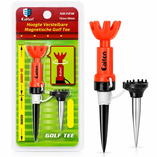 Caiton® Magnetische Golf Tees 78-88 mm | Verstelbare Golf Tee | 360° Draaibare Golf Tee | Golfaccessoires | Flexibele Golf Tee | Duurzame Golf Tees | Schokbestendig | Octopus Design | Golf Training | Golfbal Tee | 1 Stuk | Geel Groen Oranje Roze