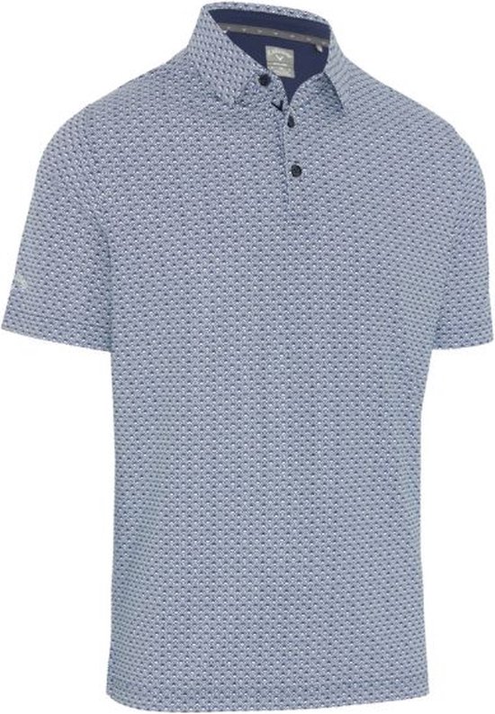 Callaway Heren Golfpolo Tee All Over Print Navy Bright White Maat M van Callaway