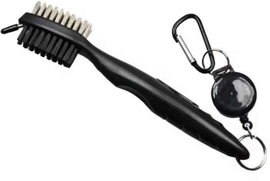 CHPN - Golfclubborstel - Borstel voor golfclubs - Zwart - Golf reinigingsborstel - Golfbalcleaner - Schoonmaakborstel - Golfborstel - 3-in-1 - Golfaccesoires - Met karabijnhaak - Sleutelhanger van CHPN