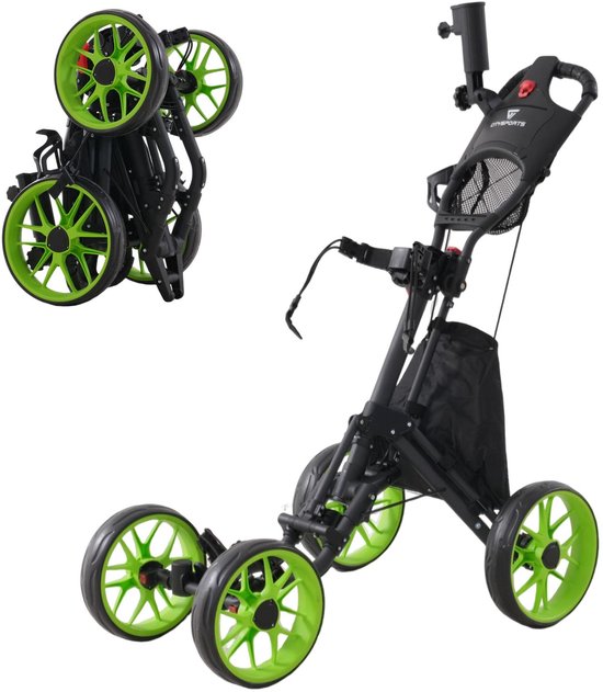 CITYSPORTS BC2 Golftrolley - Golfkar - golfwagen - 4-wiel trolley - golfcaddy golf push cart van aluminium - golf accesoires - golf van CITYSPORTS