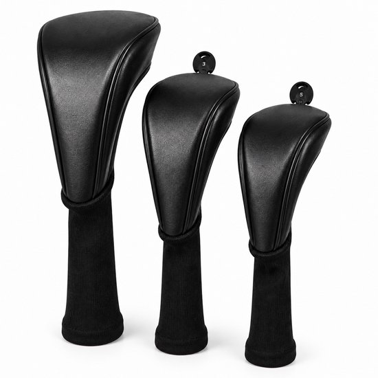 Classic Black Golf Headcovers – Golf Club Cover Zwart Leer - Premium Driver, Fairway & Hybrid Set - Headcovers - Golf Spullen- Golf Accessoires - Golf Headcovers
