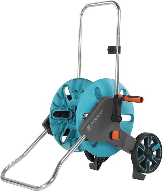 CleverRoll M: Slangenwagen met tot 60 m capaciteit, bijzonder stabiel, met clip voor opbergen van tuinspuit, nadruppelstop, zwengelkant vrij te kiezen (18511-20)