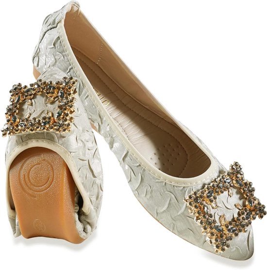 Comfortabele Vrouwenschoenen - Platte Schoenen - Bruiloft - Puntige neus - Slip-On - Balletschoenen - Sprankelend Juweel - Geschikt voor Feestjes - Zilverkleurig