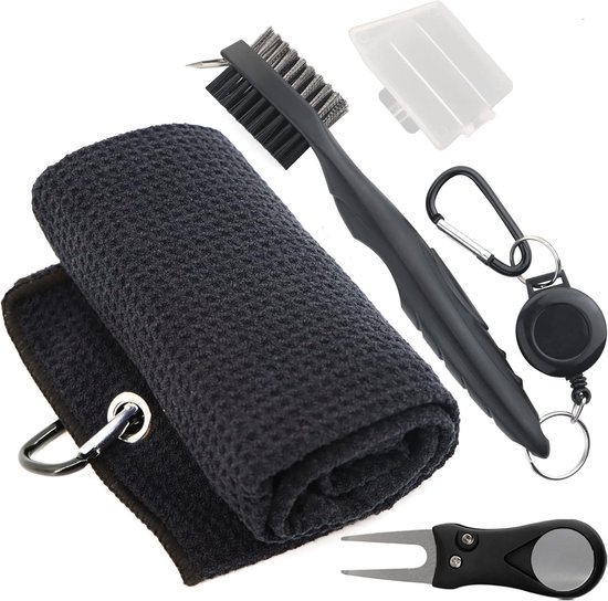 Complete Golf Accessoireset: Microvezel Handdoek, Clubborstel Reiniger en Divot Tool