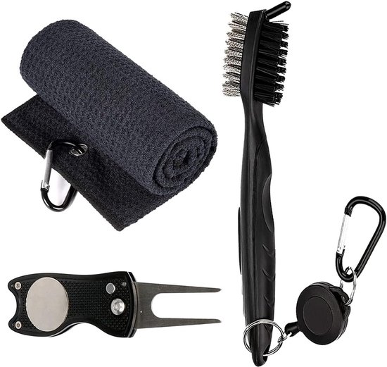Complete Golf Club Schoonmaakset met Borstels, Microvezeldoek, Opvouwbaar en Reparatietool met Balmarker voor Optimale Prestatie
