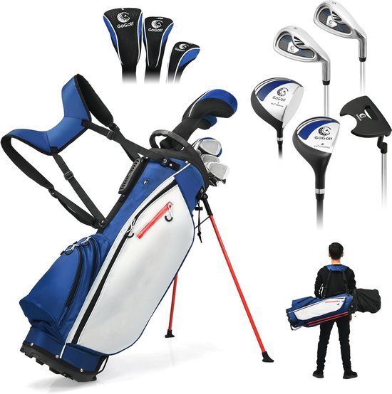 Complete golfset - Golfclubs heren - Golfen op de baan - Inclusief statieftas - 7 clubs - Blauw