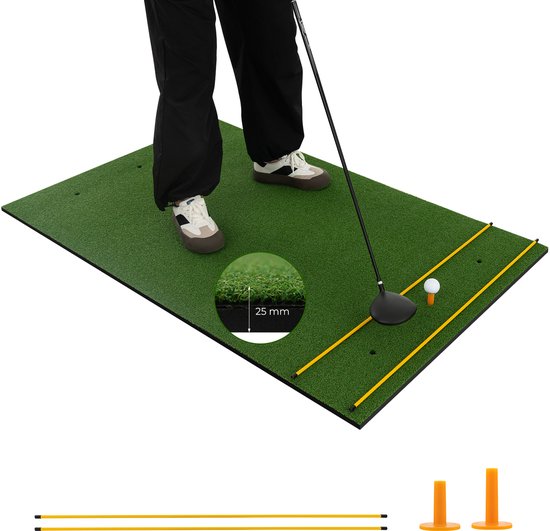 COSTWAY 3-In-1 Tee Mat voor Golf Hoogwaardige tee Mat met Kunstgras 2 Golf Tees 2 Alignment Rods & 6 Voorgeboorde Tee Holes van COSTWAY