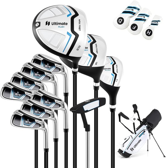 COSTWAY Complete golfclubset voor heren, 11-delige set golfclubs rechtshandig met regenhoes, golfset met 1 driver en 3 fairway & 4 hybride & 6/7/8/9/P ijzer & putter