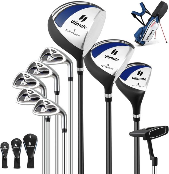 COSTWAY Complete golfclubset voor heren, 9/11-delige set golfclubs rechtshandig met regenhoes, golfset met 1 driver en 3 fairway & 4 hybride & 6/7/8/9/P ijzer & putter van Costway