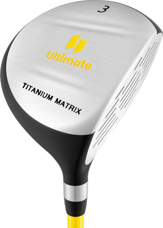 COSTWAY Golf #3 Fairway hout voor kinderen, golfclub van aluminium voor rechtshandigen met racketkap, 3-hout 34 inch 15 graden glasvezel schacht voor kinderen van 8-10 jaar, geel van Costway