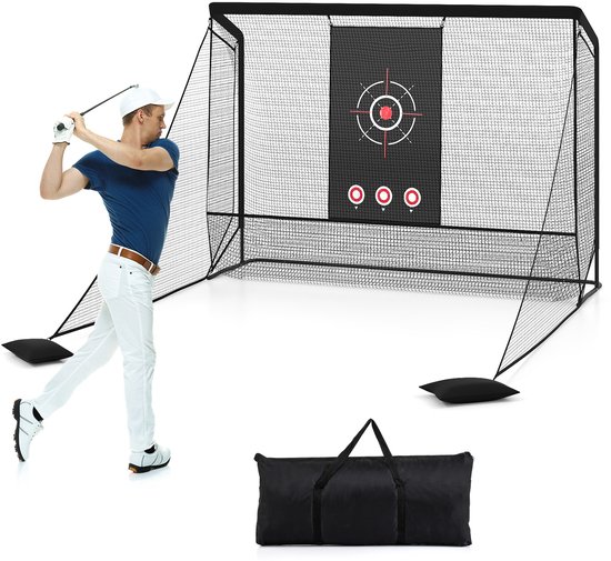 COSTWAY Golf oefennet, golfnet met opvouwbaar zijnet en bodemnet, chipping trainingsnet inclusief draagtas en 2 zandzakken, draagbaar trainingshulpmiddel voor buiten, thuis of in de achtertuin