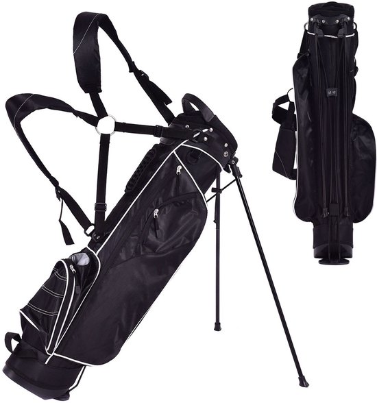 Costway Golftas, 9 inch, golftas, potloodtas, professionele reistas, standtas met hoofdeinde en draagriem, zwart van Costway