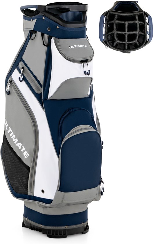 COSTWAY Golftas, Lichtgewicht en Draagbare Golfkar Tas met 14 Manieren Volledige-Lengte Top Verdelers, 7 Zakken met Ritssluiting, Regenkap, Schouderriem, PVC Handvat, Paraplu Houder (Navy + Grijs) van Merkloos