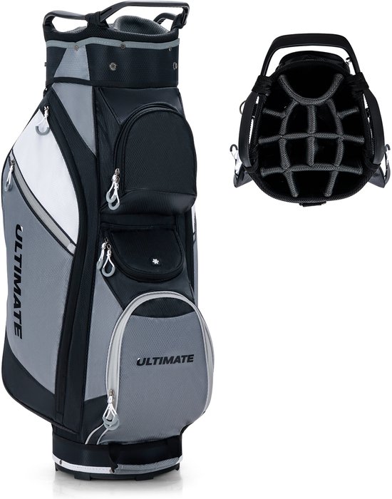 COSTWAY golftas, lichtgewicht golfcarttas, met regenhoes, 14 vakken voor golfclubs, ook geschikt voor gebruik op golftrolleys en golfcarts, 7/8 ritsvakken van Merkloos