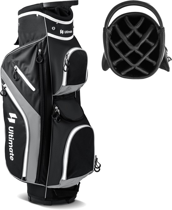 COSTWAY Lichte golftas, draagbare golftas met 14 onderverdelingen, golftas, waterafstotend, met regenhoes, 9 zakken, koeltas en parapluhouder, cadybag voor heren en dames van Merkloos