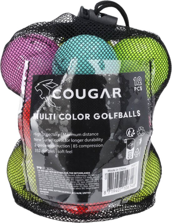 Cougar - Golfballen - Verschillende kleuren - 12 stuks in net