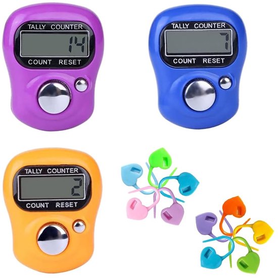 Dailygoods - Dailygoody - Elektronische Vingertellers - Handteller - Mini LED Digitale Vingerteller - 3 Stuks - Voor Inventarisatie - Breien - Sport - Golf -