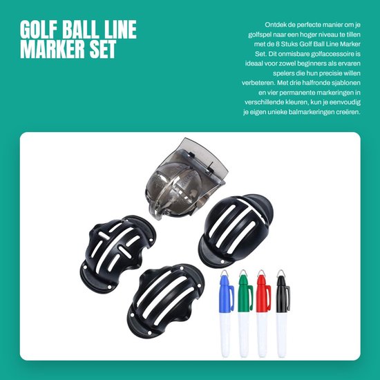 Dailygoods- Golfballijnmarker Set - 3 Halfronde Sjablonen - 4 Kleur Markeringen - Golfaccessoires - Nauwkeurige Uitlijning - Unieke Markeringen - Golfmarker van Dailygoods