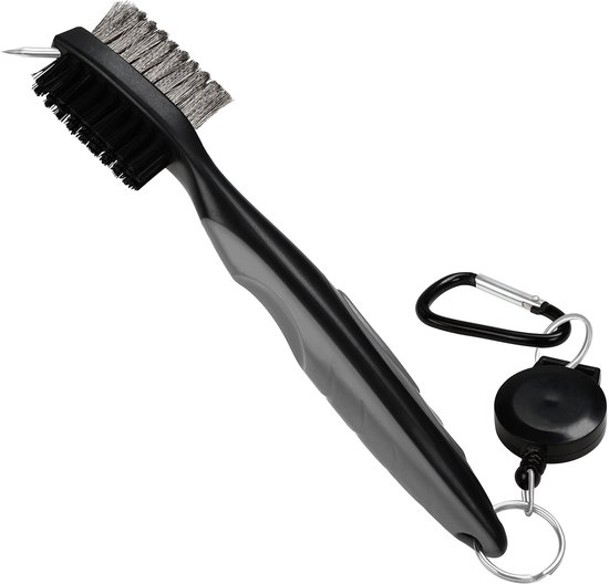 Dailygoods- Golfclubborstel Dual Sided - Groevenreiniger - Ergonomisch Handvat - 20 cm Lengte - Inclusief Lus Clip - Voor Woods en Irons - Golf Schoonmaakborstel