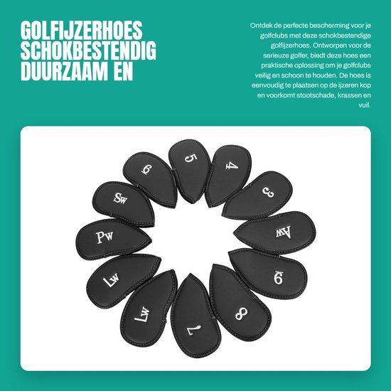 Dailygoods- Golfijzerhoes Schokbestendig - Draagbaar - Duurzaam - Beschermhoes - Golfclub Hoes met Cijfers - PU-materiaal - Clubhoed van Dailygoods