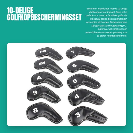 Dailygoods- Golfkopbeschermers 10-delig - Duurzaam - Waterdicht - Ijzeren hoofdbeschermers - Golfbeschermingstas - Nummerafdrukken - Golfclubbescherming van Dailygoods