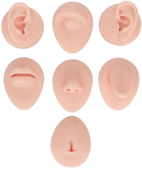 Dailygoods- Lichaamsdeelmodel Zacht Siliconen - Oefenmodel Piercing - Simulatie Oor/Oog/Neus/Mond/Tong/Navel - Beginners - Herbruikbaar - Voedselveilig - Piercingmodel