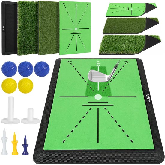 Dailygoods - MoKo Golf Hitting Mat, 3 in 1 Golf Practice Mat for Swing Path Feedback Includes Fairway, Rough & Putting Pad Training Mats on No-Slip Rubber Base, Golfer Gifts for Men Women