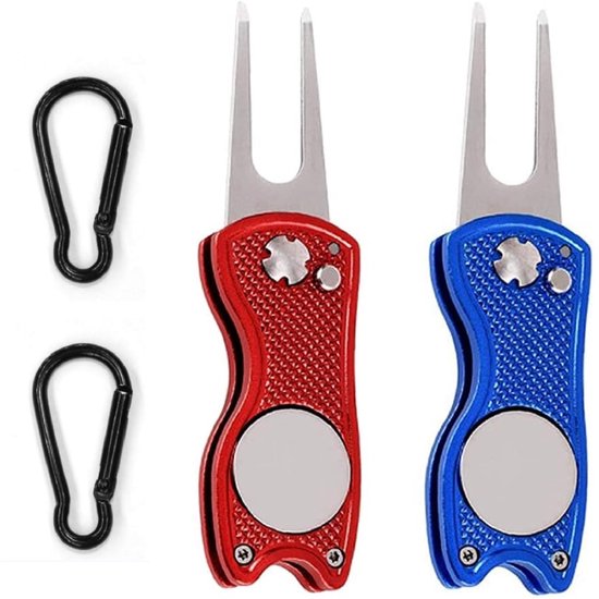 Dailygoods- Pitchfork Golf - 2 Stuks - Inklapbare Vork - Roestvrij Staal - Draagbaar - Karabijnhaak - Multifunctioneel Gereedschap - Golfdivottool