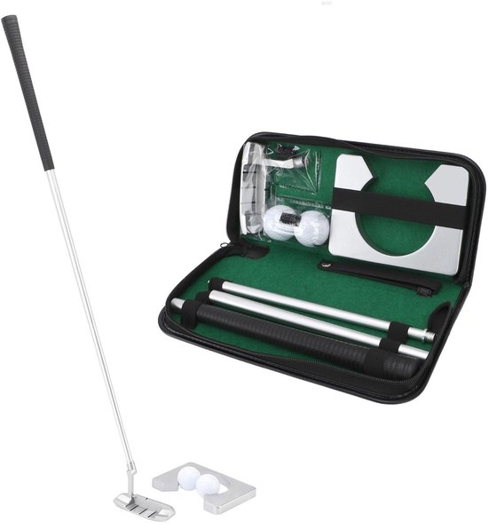 Dailygoods- Putter Set - Indoor Golfputter - Oefenapparatuur - Zinklegering/Aluminiumlegering - Inclusief 2 Golfballen - Opbergtas - Realistische Putting Ervaring - Golfset