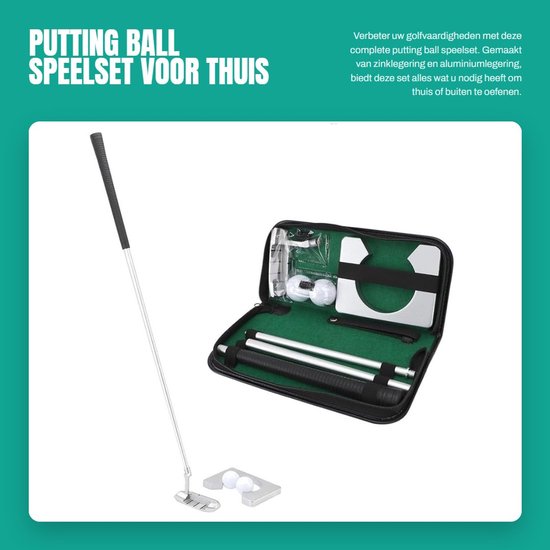 Dailygoods- Putter Set - Indoor Golfputter - Oefenapparatuur - Zinklegering/Aluminiumlegering - Inclusief 2 Golfballen - Opbergtas - Realistische Putting Ervaring - Golfset van Dailygoods