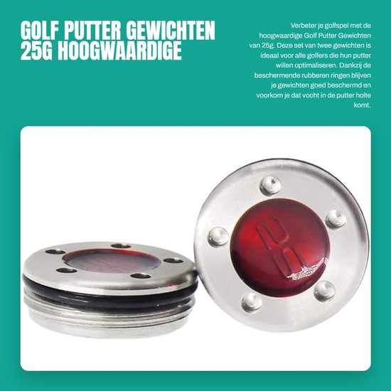 Dailygoods- Puttergewichten 25g - 2 Stuks - Hoogwaardige Metaal - Rubberen Ringen - Slijtvast - Vochtbestendig - Golfgewichten