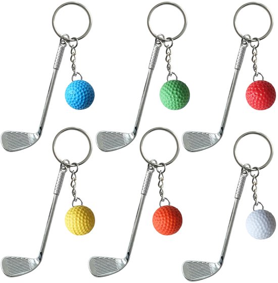 Dailygoods - Sleutelhanger Golfballen - Set van 6 Mini Sleutelhangers in Kleuren